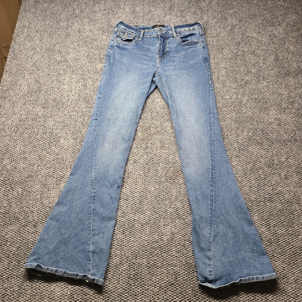 True Religion Joey Mid Rise Flare Jeans Womens 28 Blue Denim Twisted Seam Y2K